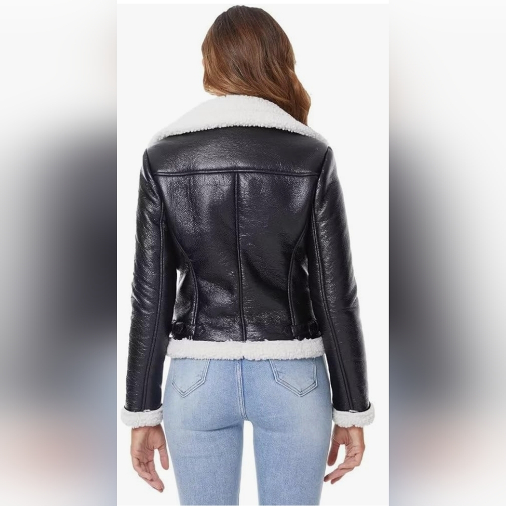 Faux Leather Shearing Fur Winter Coat - Picture 4 of 8